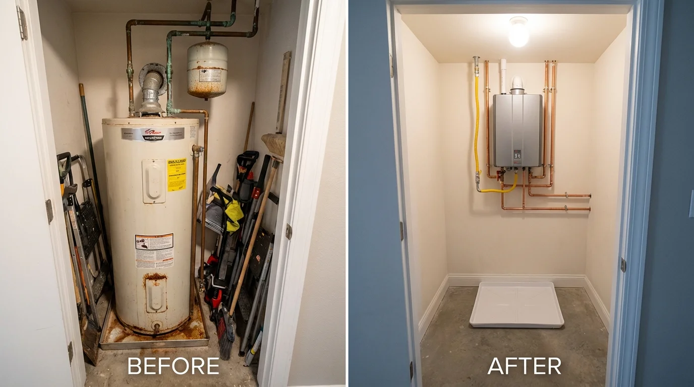 Tank water heater versus wall-mounted tankless unit comparison for Hugo, OK homeowners