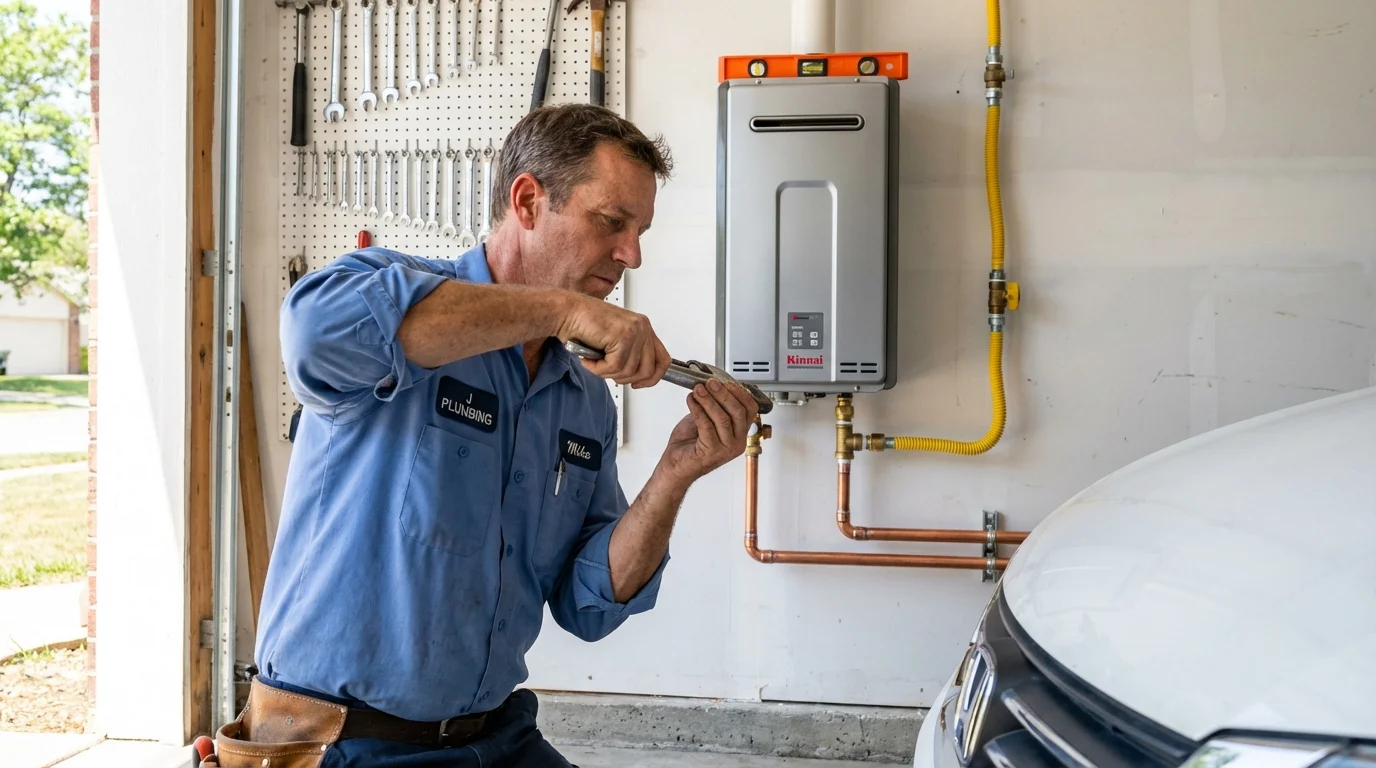 Tankless water heater installation by a Johns Plumbing LLC plumber in Hugo